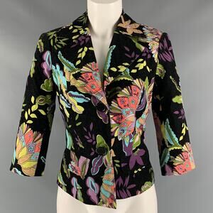 TRINA TURK Size 2 Black Multicolour Cotton 3/4 Sleeves Jacket